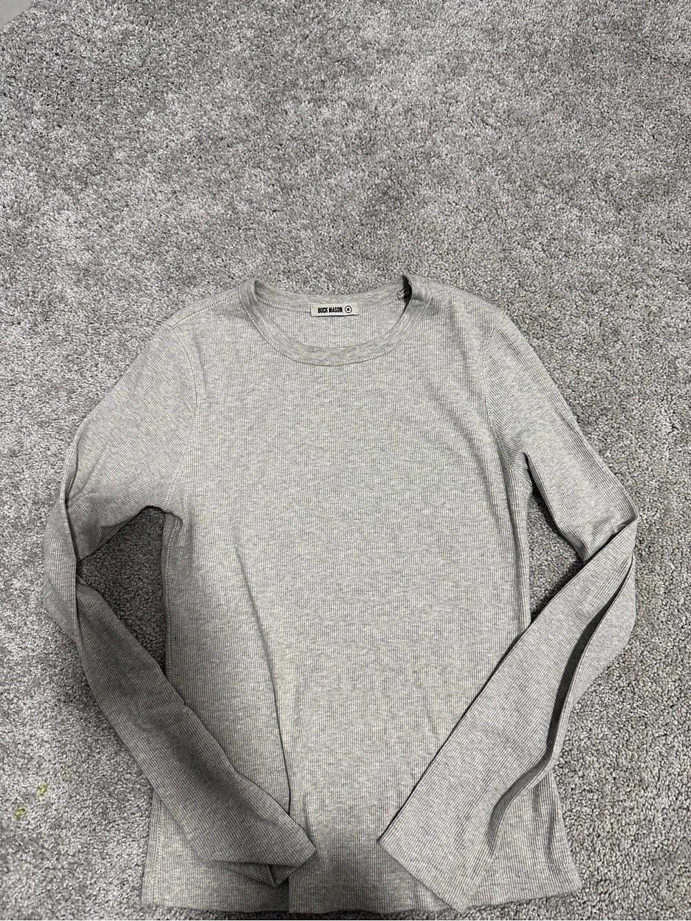Buck Mason Surplus Rib L/S Crew Gray Long Sleeve Tee - M